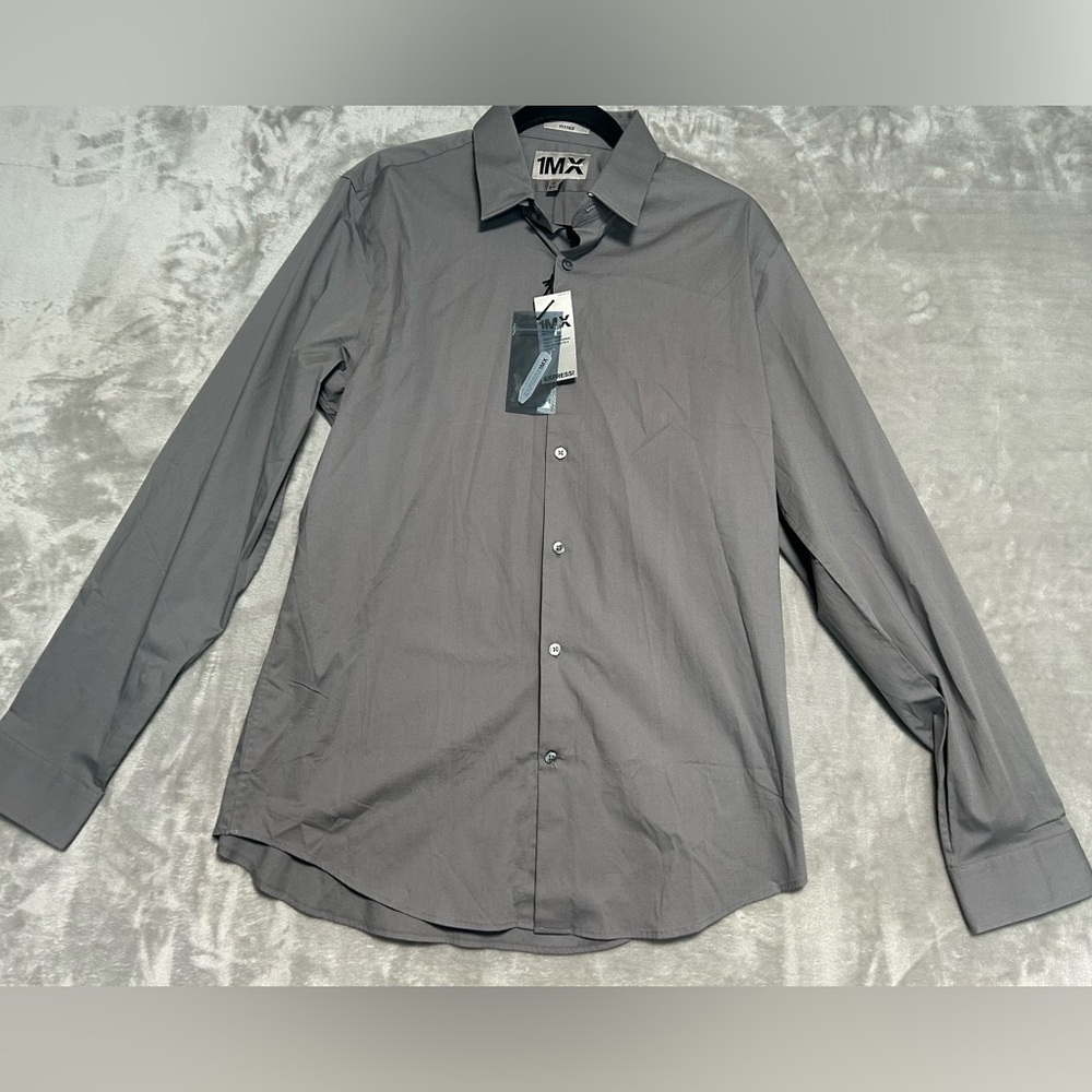 Express 1MX Fitted Dress Shirt Men’s Large 16-16 1/2 Grey
